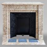 Louis XVI style mantel with rudents in Breccia Nuvolata marble