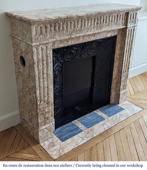 Louis XVI style mantel with rudents in Breccia Nuvolata marble-2