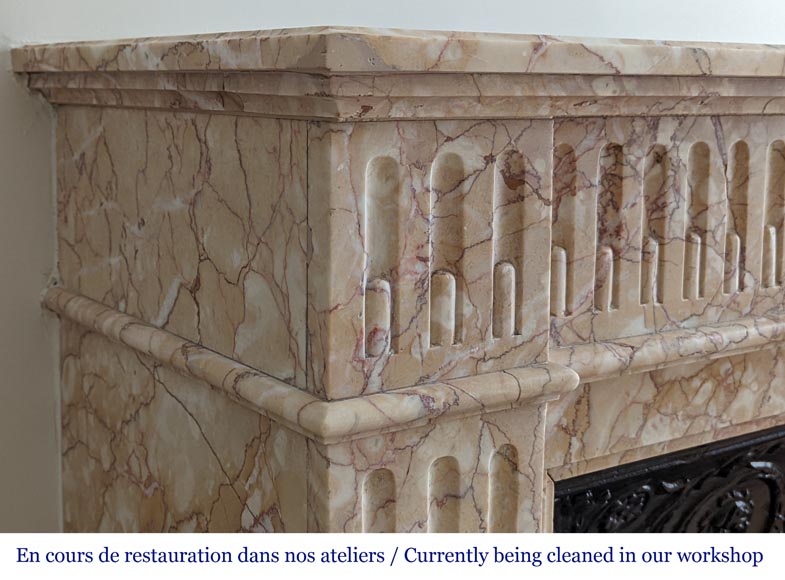 Louis XVI style mantel with rudents in Breccia Nuvolata marble-3