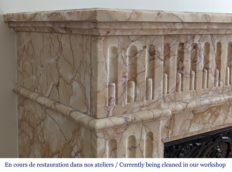 Louis XVI style mantel with rudents in Breccia Nuvolata marble-3
