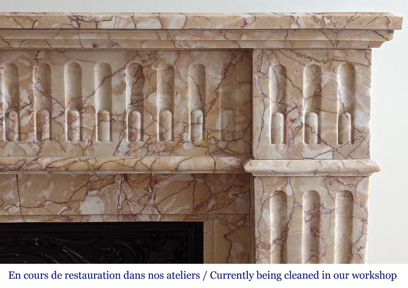 Louis XVI style mantel with rudents in Breccia Nuvolata marble-6