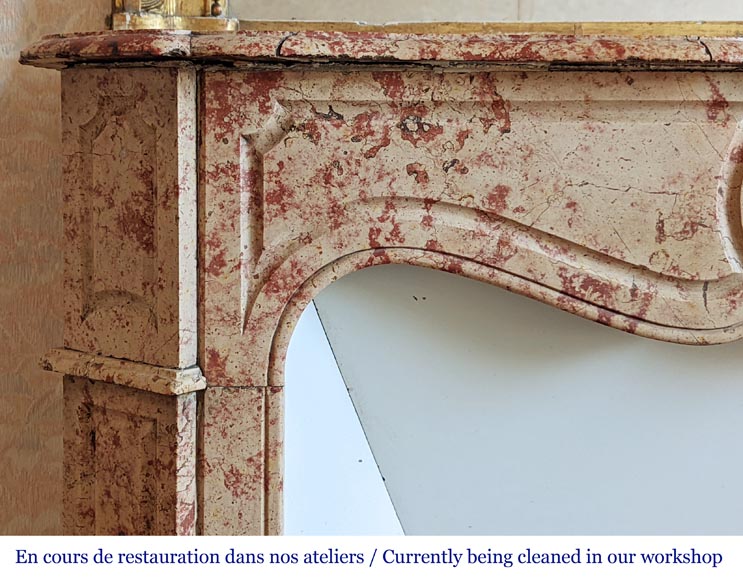 Pompadour mantel with canted jambs in red and rose marble-3