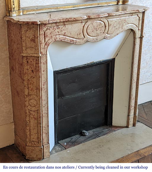 Pompadour mantel with canted jambs in red and rose marble-5
