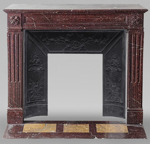 Louis XVI style mantel in Rouge Griotte marble with straight lines-0
