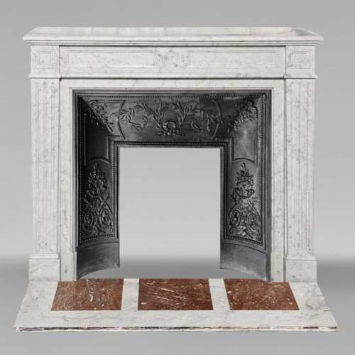 Louis XVI style Carrara marble fireplace with molded decoration