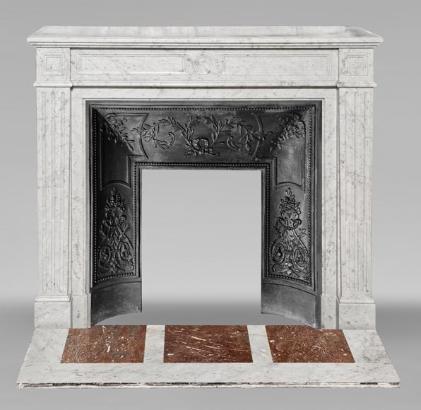 Louis XVI style Carrara marble fireplace with molded decoration-0