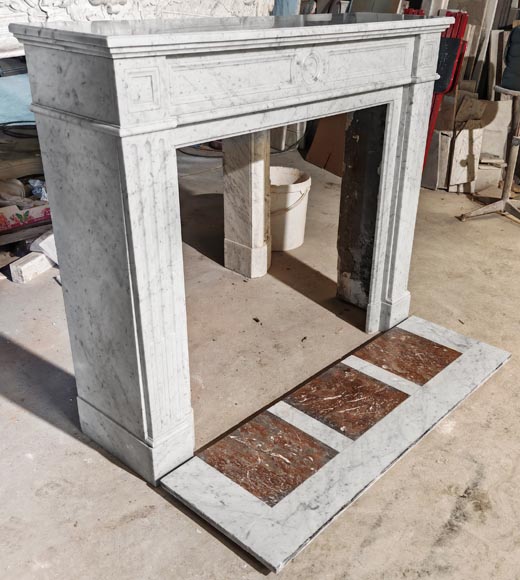 Louis XVI style Carrara marble fireplace with molded decoration-2