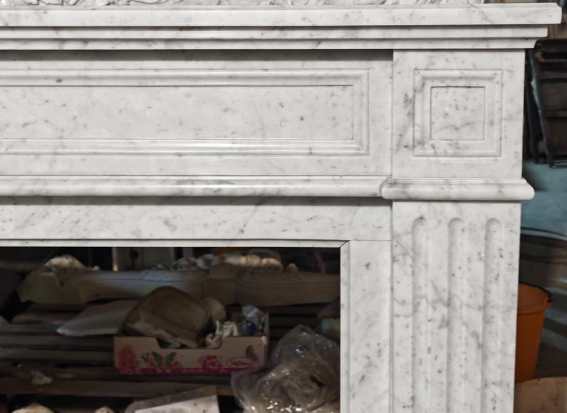 Louis XVI style Carrara marble fireplace with molded decoration-6