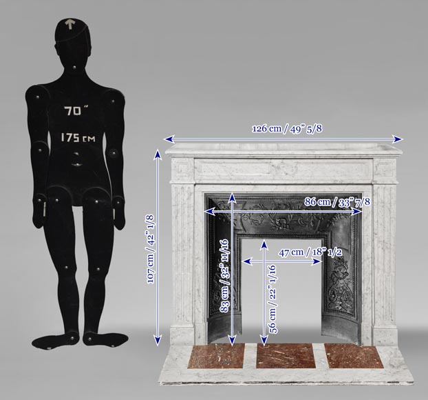Louis XVI style Carrara marble fireplace with molded decoration-10