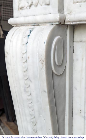 Beautiful Louis XVI style mantel with pearls and ribbon carved in Carrara marble-5