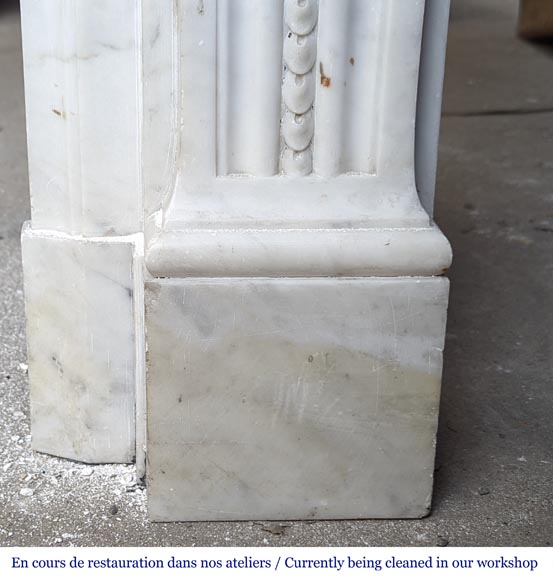 Beautiful Louis XVI style mantel with pearls and ribbon carved in Carrara marble-8
