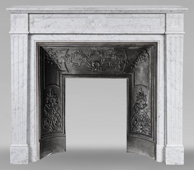 Louis XVI mantel in Carrara marble-0