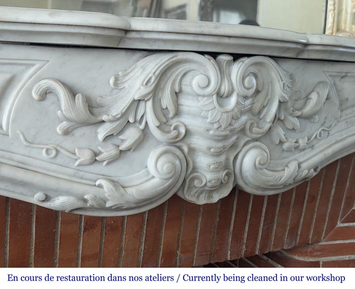 Large Louis XV style Carrara marble mantel with rich decoration-2