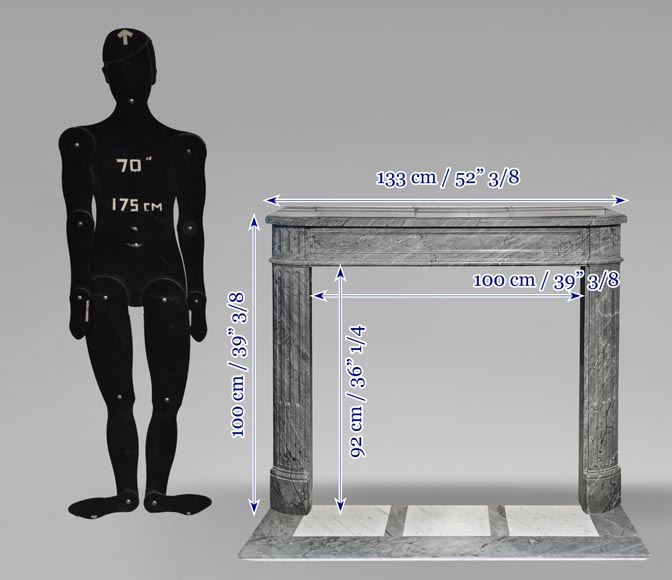 Louis XVI style Bleu Turquin marble fireplace with fluted legs Louis XVI style Bleu Turquin marble fireplace with fluted legs-10