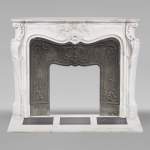 Louis XV style mantel in veined statuary marble