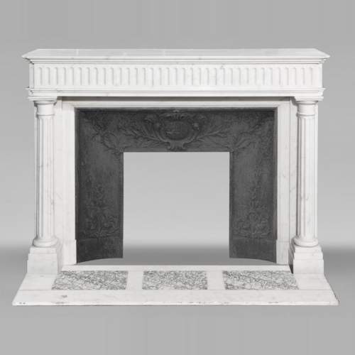 Louis XVI style fireplace in Carrara marble, with detached columns