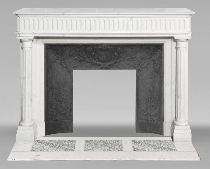 Louis XVI style fireplace in Carrara marble, with detached columns-0