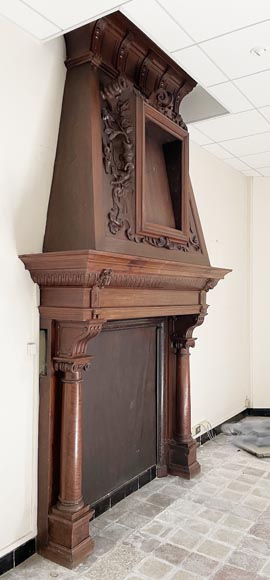 Large Neo-Renaissance walnut mantel with carved scrollwork-2