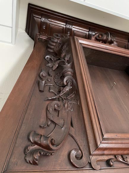 Large Neo-Renaissance walnut mantel with carved scrollwork-3