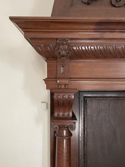 Large Neo-Renaissance walnut mantel with carved scrollwork-4