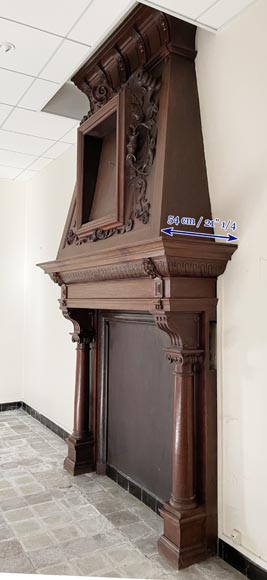 Large Neo-Renaissance walnut mantel with carved scrollwork-5