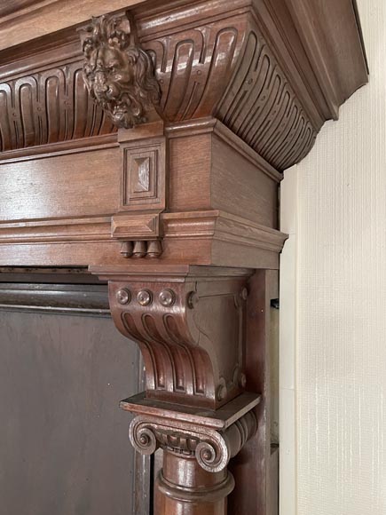 Large Neo-Renaissance walnut mantel with carved scrollwork-7