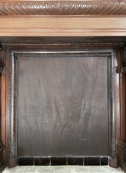 Large Neo-Renaissance walnut mantel with carved scrollwork-8
