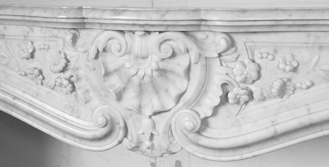 Louis XV style Carrara marble fireplace with floral decoration-2