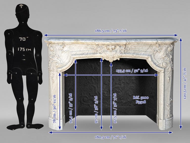 Exceptional Napoleon III period mantel in veined Carrara marble, adorned with a rich décor of palmettes and arabesques.-19