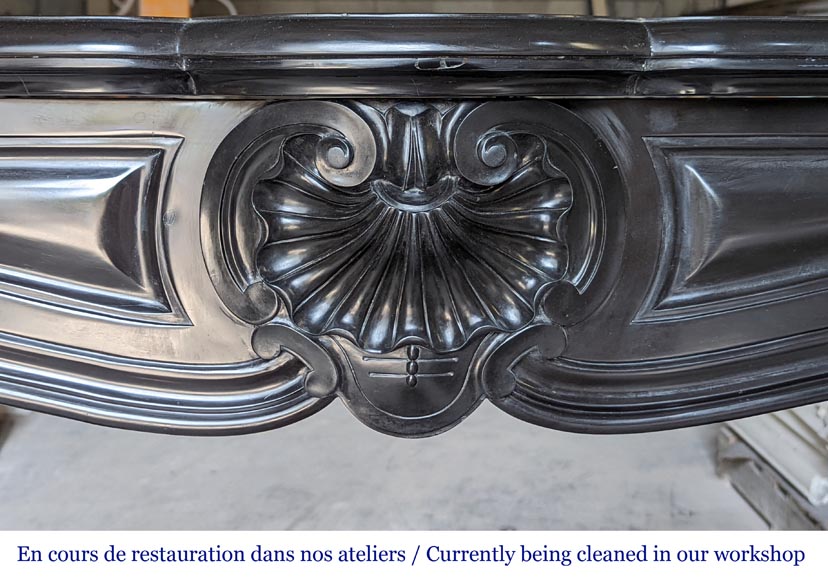 Louis XV style mantel with carved shell in Fine Black Mabre from Belgium-1
