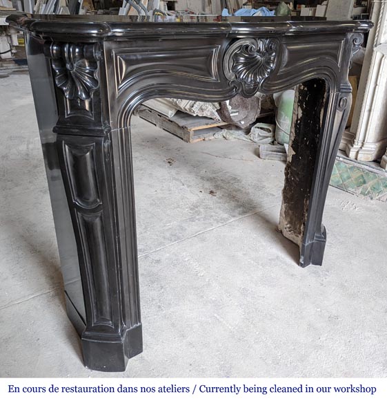 Louis XV style mantel with carved shell in Fine Black Mabre from Belgium-3