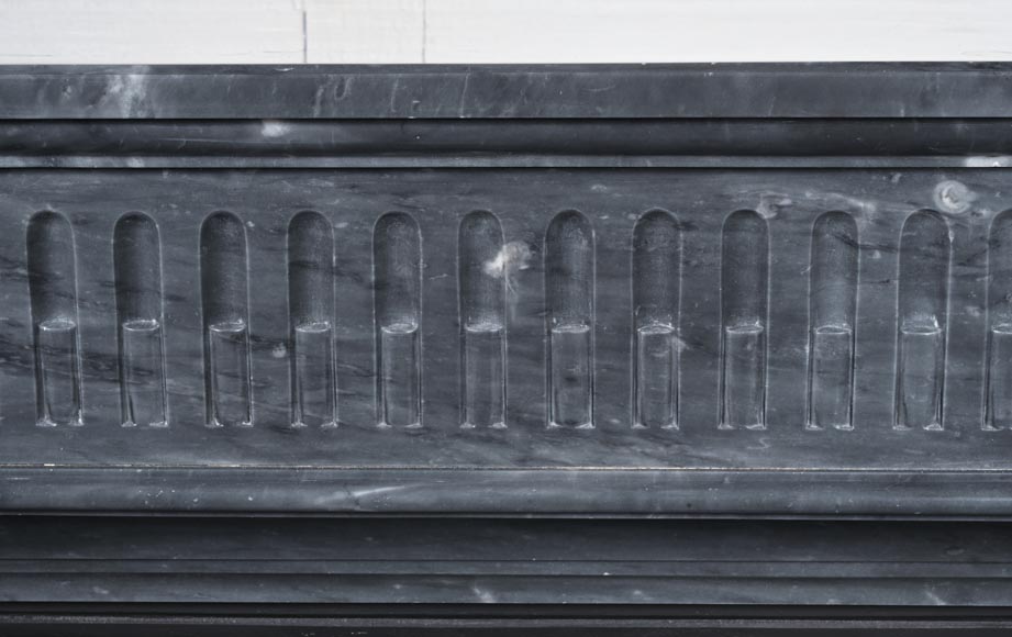 Louis XVI style fireplace with fluted entablature in dark Bleu Turquin marble-1