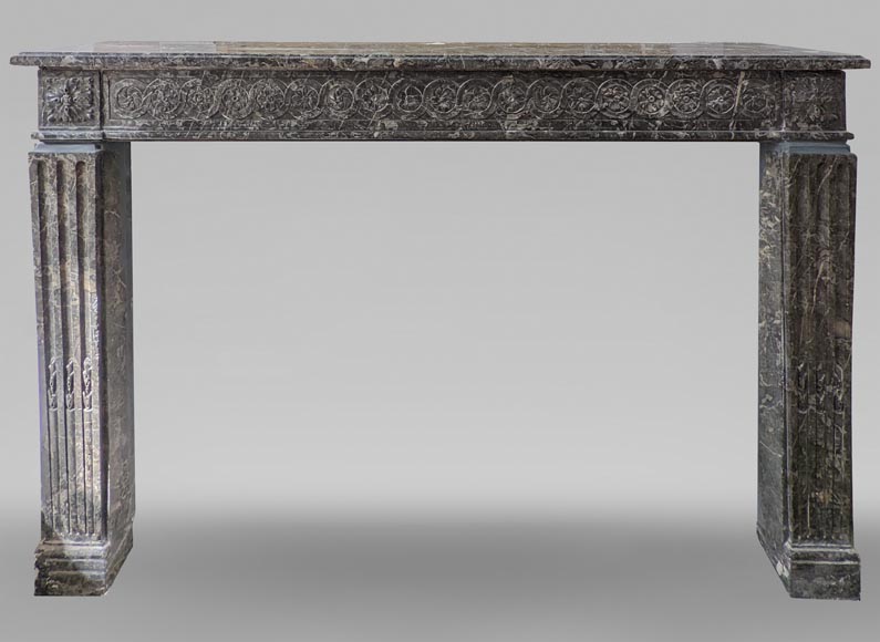 Grey Sainte Anne marble mantel with flowers and carved rosettes from the Louis XVI period-0