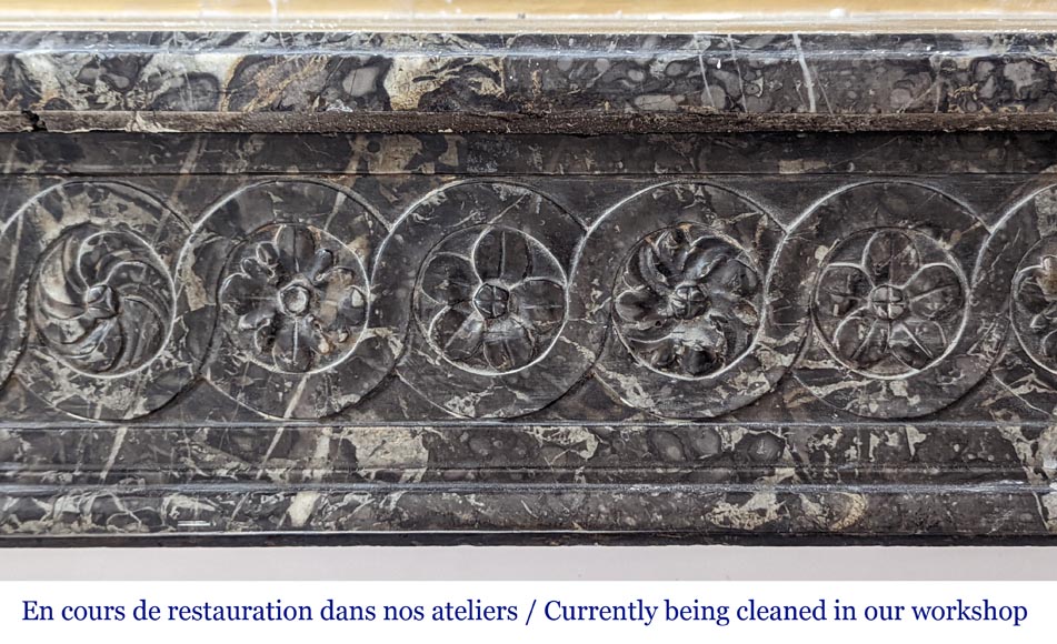 Grey Sainte Anne marble mantel with flowers and carved rosettes from the Louis XVI period-1