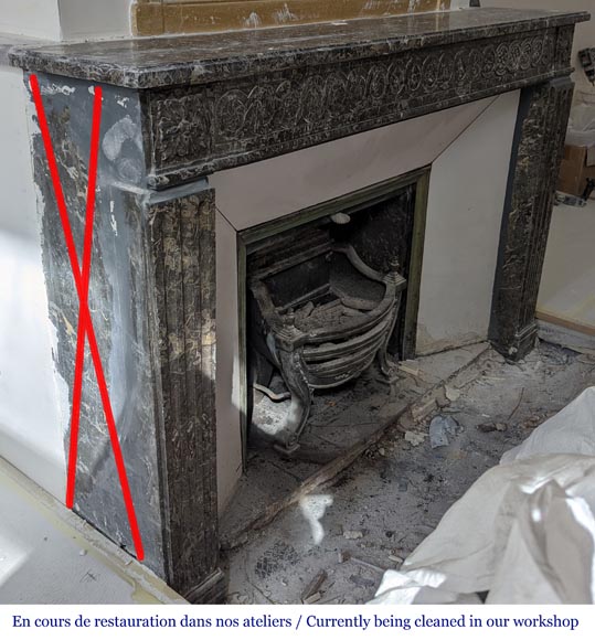 Grey Sainte Anne marble mantel with flowers and carved rosettes from the Louis XVI period-3