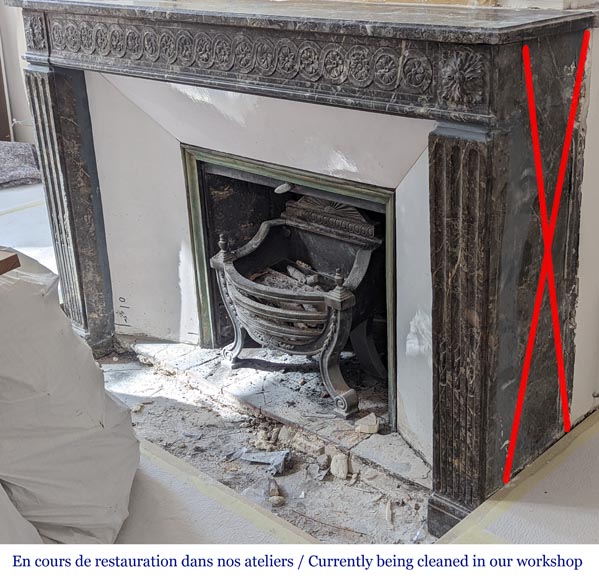 Grey Sainte Anne marble mantel with flowers and carved rosettes from the Louis XVI period-6