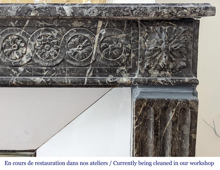 Grey Sainte Anne marble mantel with flowers and carved rosettes from the Louis XVI period-7