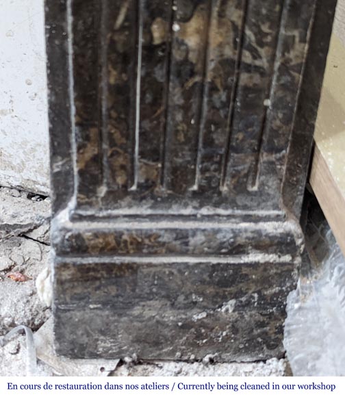 Grey Sainte Anne marble mantel with flowers and carved rosettes from the Louis XVI period-8