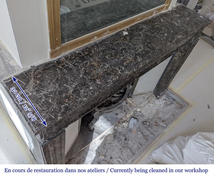 Grey Sainte Anne marble mantel with flowers and carved rosettes from the Louis XVI period-9