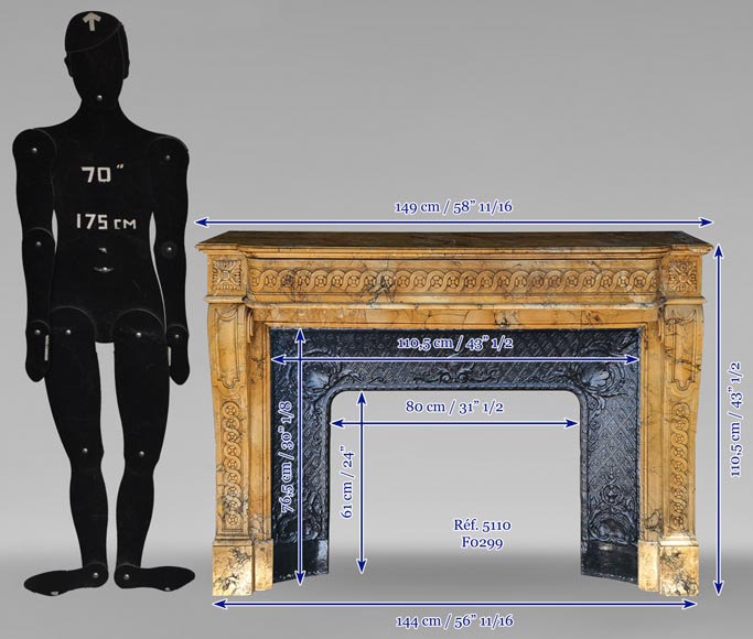 Louis XVI style mantel adorned with interlacing flowers in Sienna Brocatelle.-10