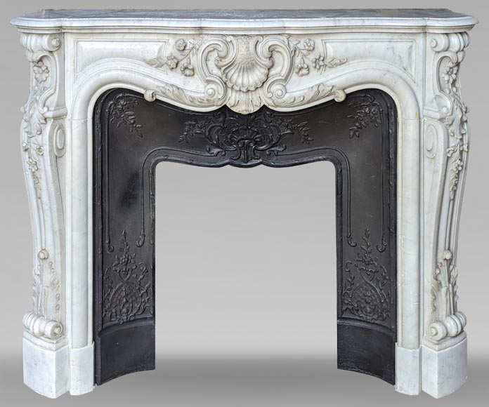 Louis XV style Carrara marble mantel with carved floral décor-0