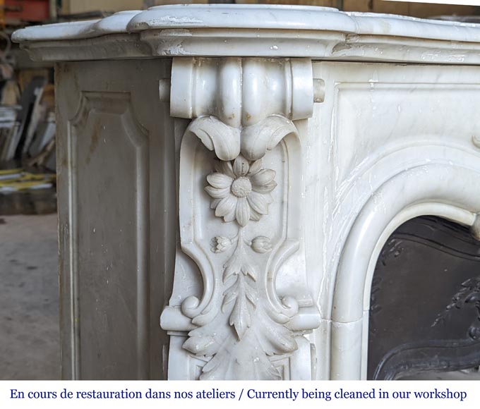 Louis XV style Carrara marble mantel with carved floral décor-6