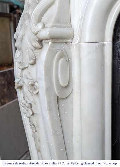 Louis XV style Carrara marble mantel with carved floral décor-7