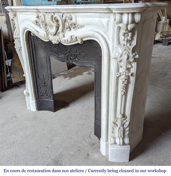 Louis XV style Carrara marble mantel with carved floral décor-9
