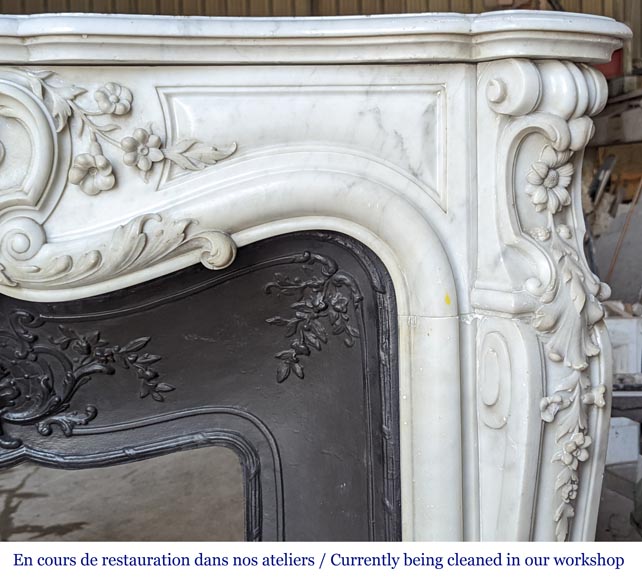 Louis XV style Carrara marble mantel with carved floral décor-10