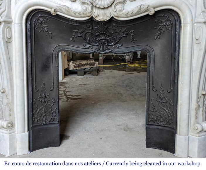 Louis XV style Carrara marble mantel with carved floral décor-13