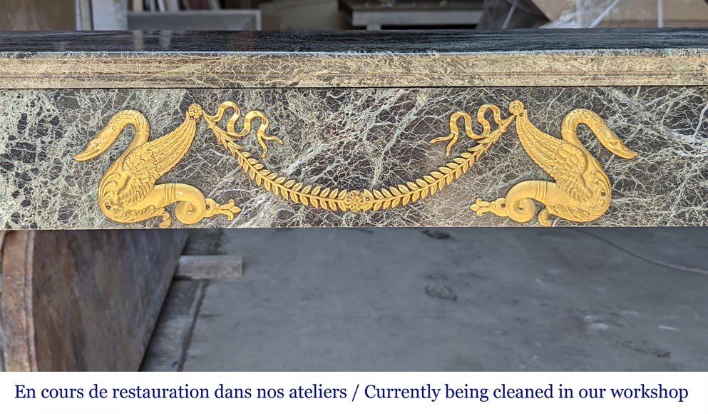 Empire style mantel decorated with bronzes, in Vert de Mer marble-1