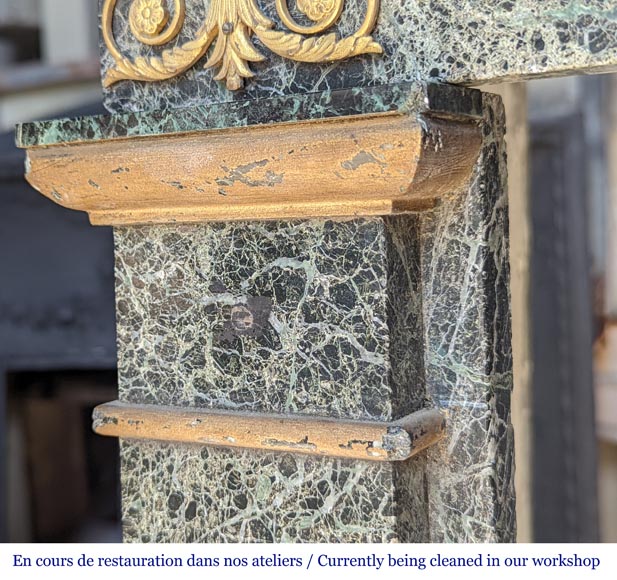 Empire style mantel decorated with bronzes, in Vert de Mer marble-3