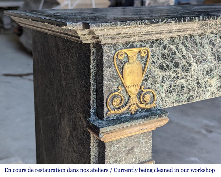 Empire style mantel decorated with bronzes, in Vert de Mer marble-4
