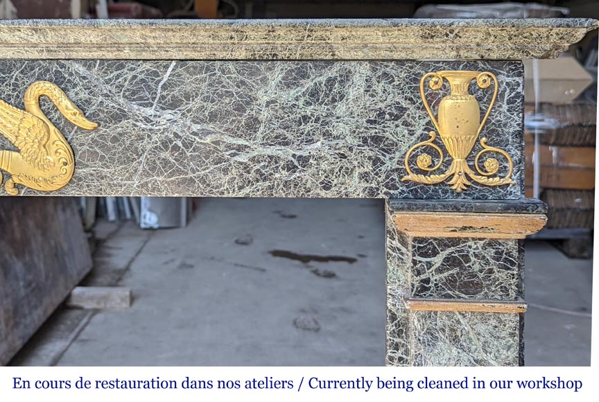 Empire style mantel decorated with bronzes, in Vert de Mer marble-7